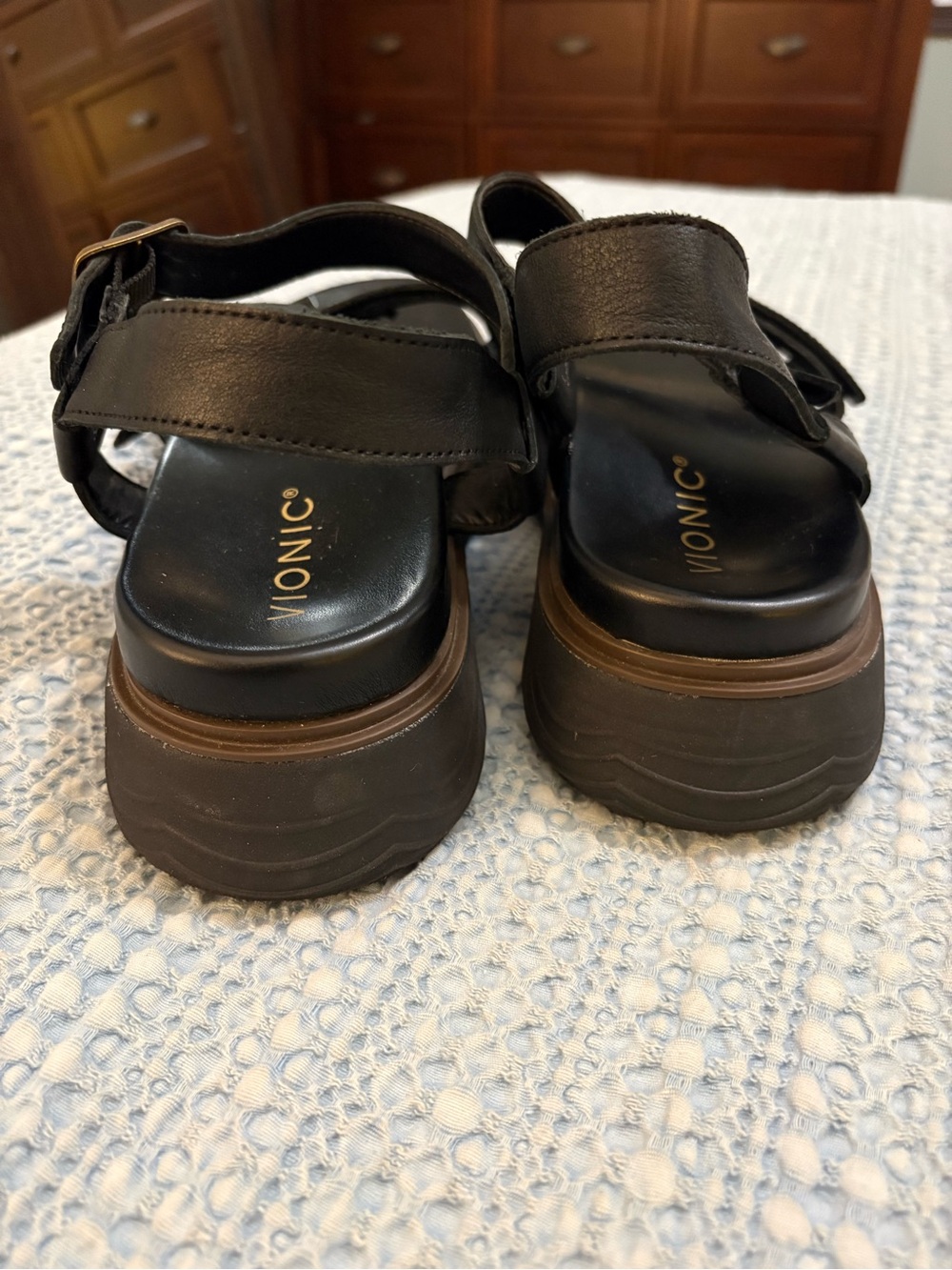Vionic Solana Black Leather Strappy Platform Sandals Size 9.5 - Picture 7 of 13